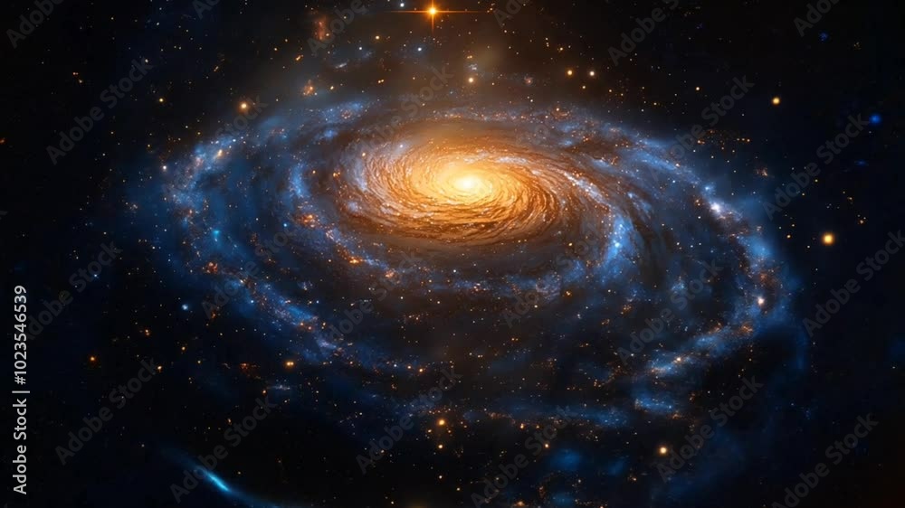 Spiral Galaxy in Deep Space with Bright Stars and Colorful Nebula. Cosmic Scene Spiral Galaxy in Deep Space with Bright Stars and Colorful Nebula. Cosmic Scene