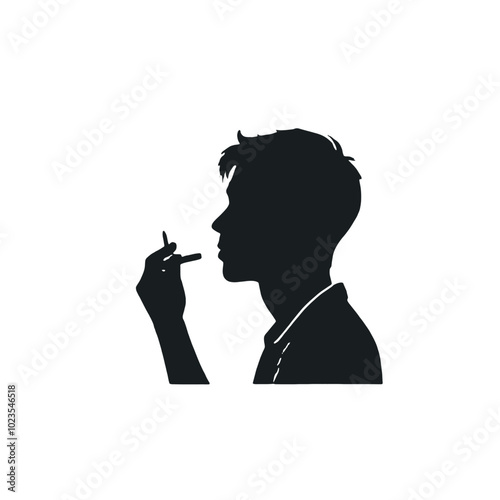 A silhouette of a person smoking a cigarette
