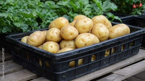 A basket full of freshly harvested potatoes.