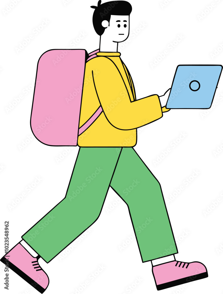 man walking with carrying laptop man walking with carrying laptop