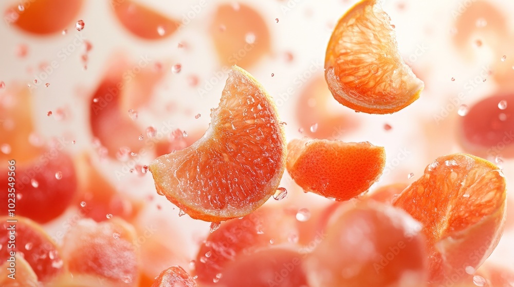 falling grapefruit on white background