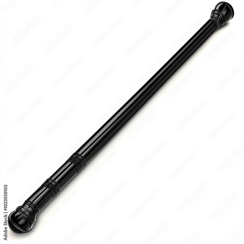 Black baton with intricate design, isolated on a white background. Black baton with intricate design, isolated on a white background.