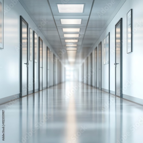 Empty Corridor with Doors and Light