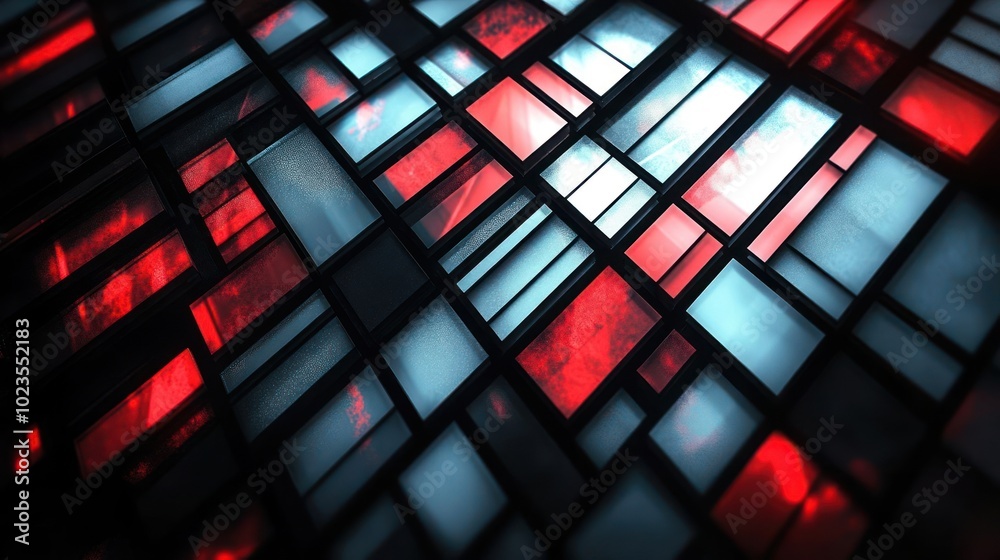 Abstract design featuring geometric shapes in red and blue tones. Abstract design featuring geometric shapes in red and blue tones.
