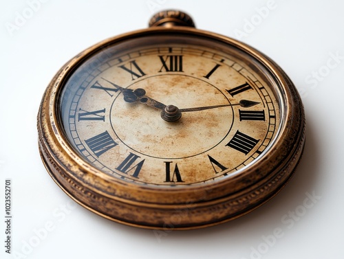 A small clock face showing midnight, isolated on white background. 