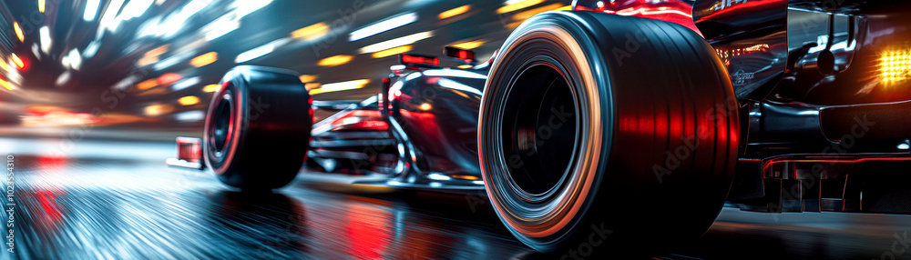 A racing car with its tires on the ground A racing car with its tires on the ground