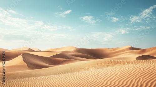 Expansive Sand Dunes Under a Blue Sky with Wispy Clouds