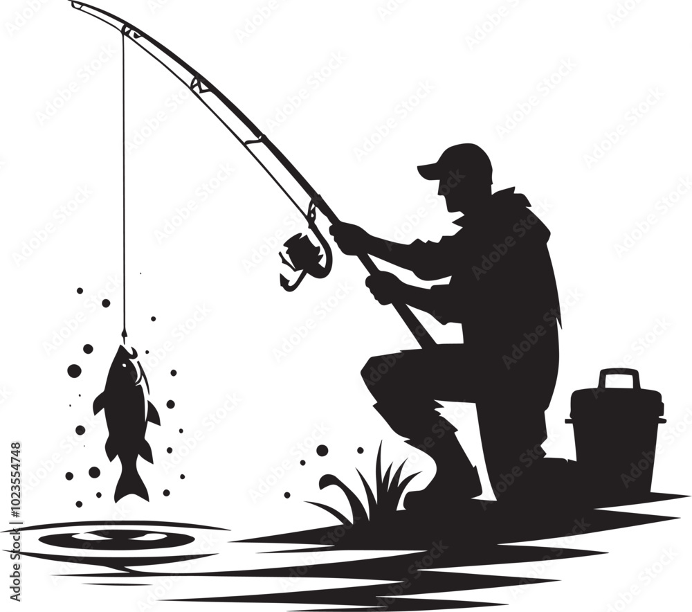 Obraz premium Fisherman Fishing Silhouette illustration isolated on a white background