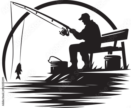Fisherman Fishing Silhouette illustration isolated on a white background