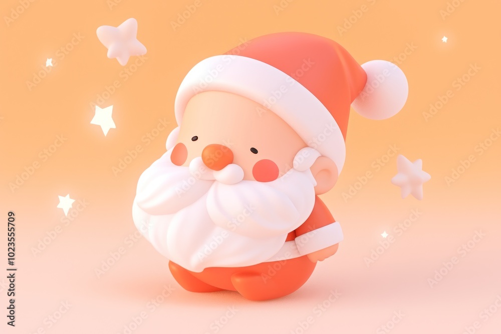 A 3D Rendered Illustration of a Cartoon Santa Claus with a White Beard and Red Suit