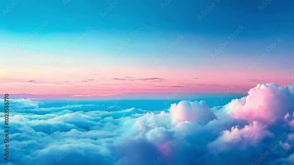 Above view of cloudscape at colorful pastel in the colors of pink, blue and yellow sunset. Above view of cloudscape at colorful pastel in the colors of pink, blue and yellow sunset.