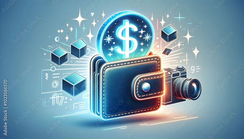 Obraz premium Flat Isolated Glowing Digital Wallet with Floating Cyber Monday Discount Icon for Online Transactions and Digital Payments - Infographic Design in Simple Vector Illustration