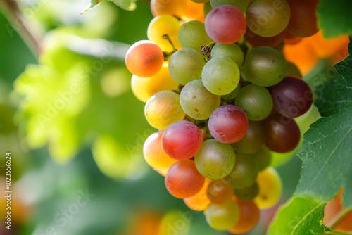 Colorful grapes on a vine in the vineyard