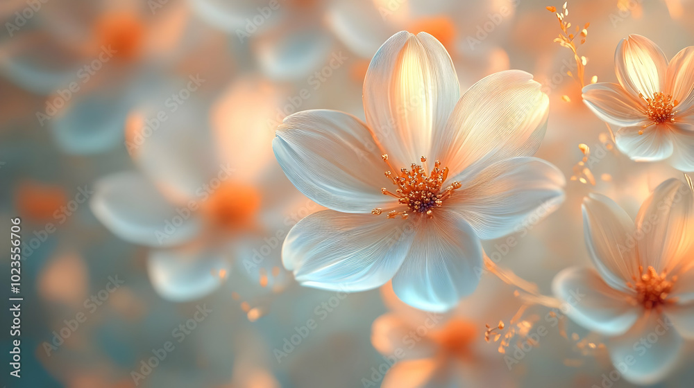 Delicate White Flowers in Soft Light Illustration Delicate White Flowers in Soft Light Illustration
