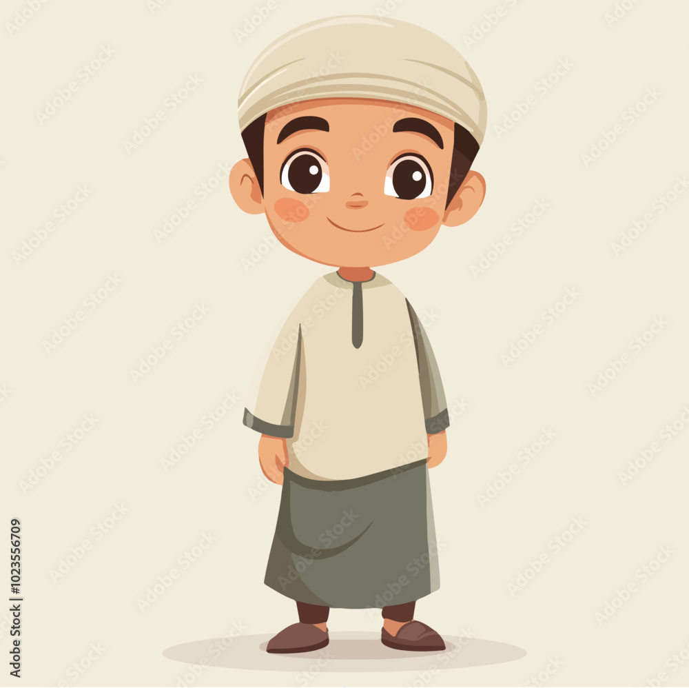 Smiling Muslim Boy in Traditional Attire Vector Illustration Smiling Muslim Boy in Traditional Attire Vector Illustration