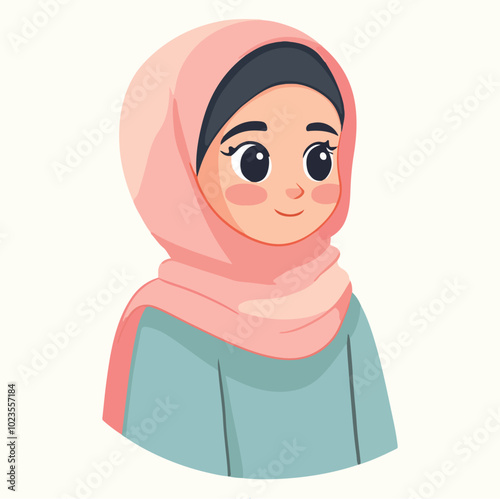 Cute Hijabi Girls in Colorful Dresses Vector Illustration