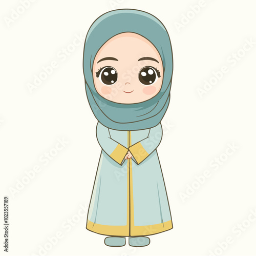 Cute Hijabi Girls in Colorful Dresses Vector Illustration