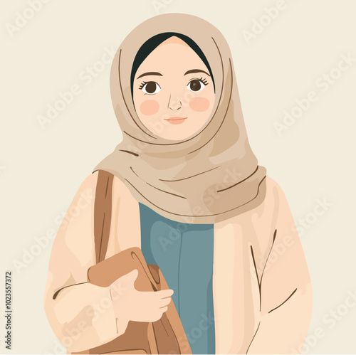 Cute Hijabi Girls in Colorful Dresses Vector Illustration