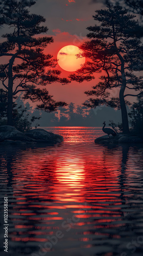 sunset over the lake
