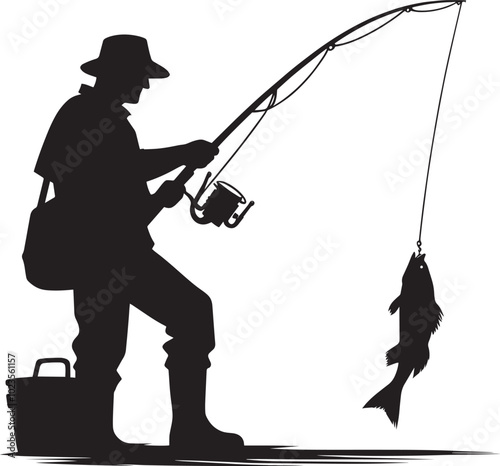 Fisherman Fishing Silhouette illustration isolated on a white background