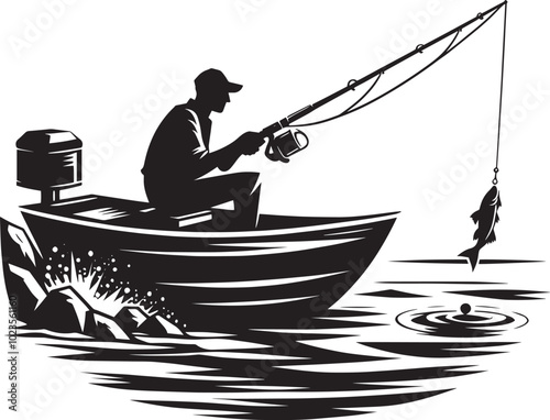 Fisherman Fishing Silhouette illustration isolated on a white background