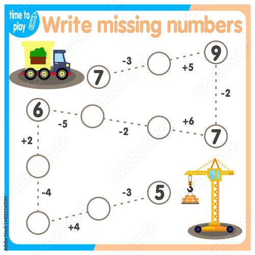 vector illustration of a children's math game on the theme “I can count.” Mathematical examples of addition and subtraction in a playful way.	
