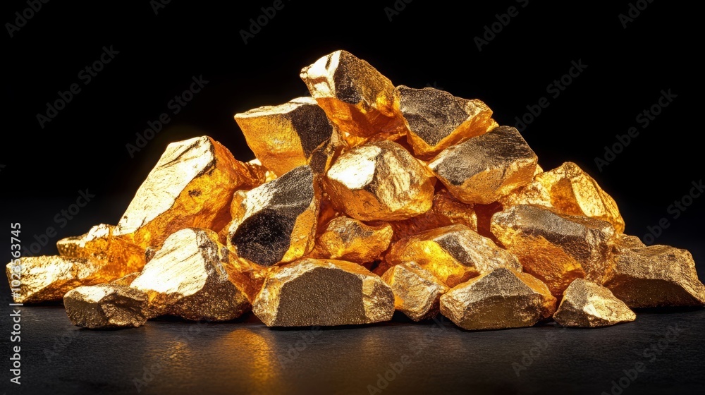 Pile of Shiny Gold Nugget Rocks on Black Background Pile of Shiny Gold Nugget Rocks on Black Background