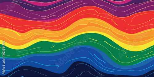 A colorful LGBTQ pride flag waving gently in the wind, symbolizing love, diversity, acceptance, and equality. Perfect for use in designs related to LGBTQ rights, events, pride celebrations, and inclus
