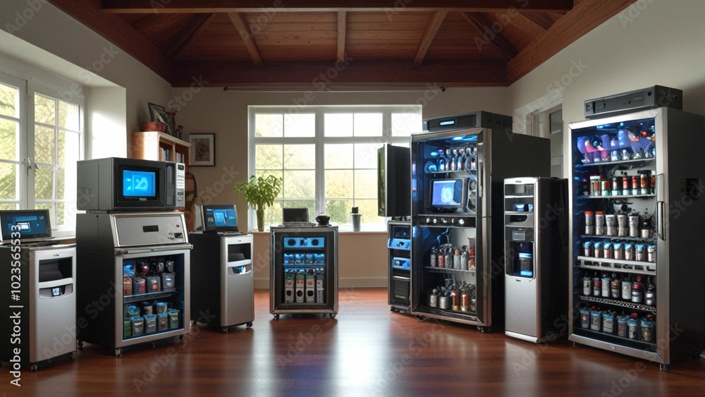 the power of the Internet of Things with a visually stunning image of a smart home filled with various connected devices and appliances AI, such as smart refrigerators, coffee makers, and ovens the power of the Internet of Things with a visually stunning image of a smart home filled with various connected devices and appliances AI, such as smart refrigerators, coffee makers, and ovens