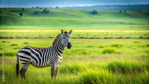 Solitary Zebra on Grassy Plain
