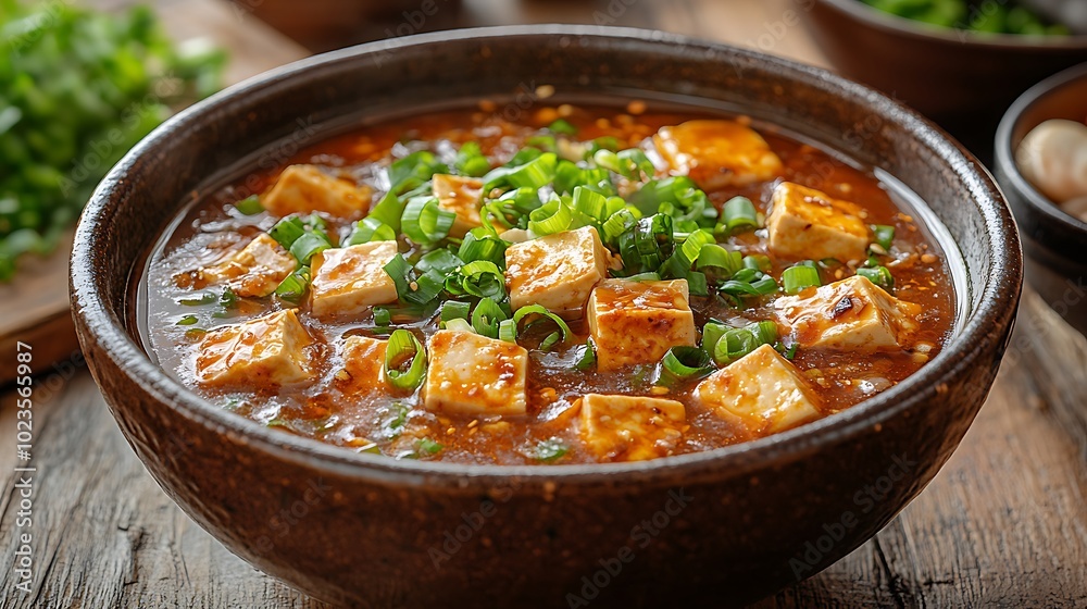 Agedashi Tofu in Dashi Broth: Crispy, fried tofu cubes served in a warm dashi broth, topped with finely sliced green onions and bonito flakes, presented in a deep, traditional bowl. Agedashi Tofu in Dashi Broth: Crispy, fried tofu cubes served in a warm dashi broth, topped with finely sliced green onions and bonito flakes, presented in a deep, traditional bowl.
