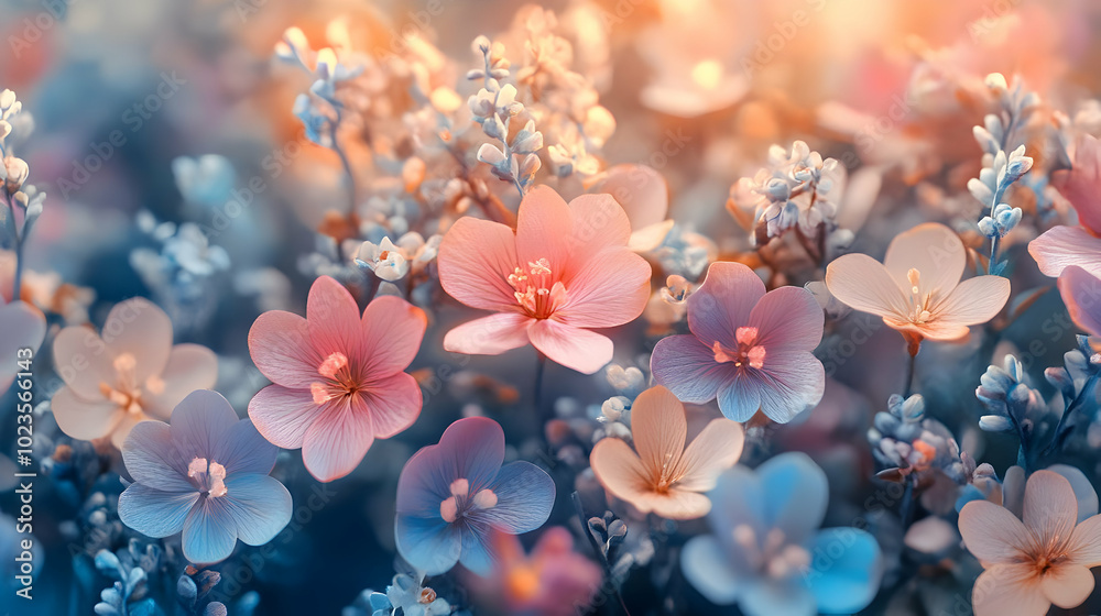 Floral Abstract Background with Pink and Blue Flowers Floral Abstract Background with Pink and Blue Flowers