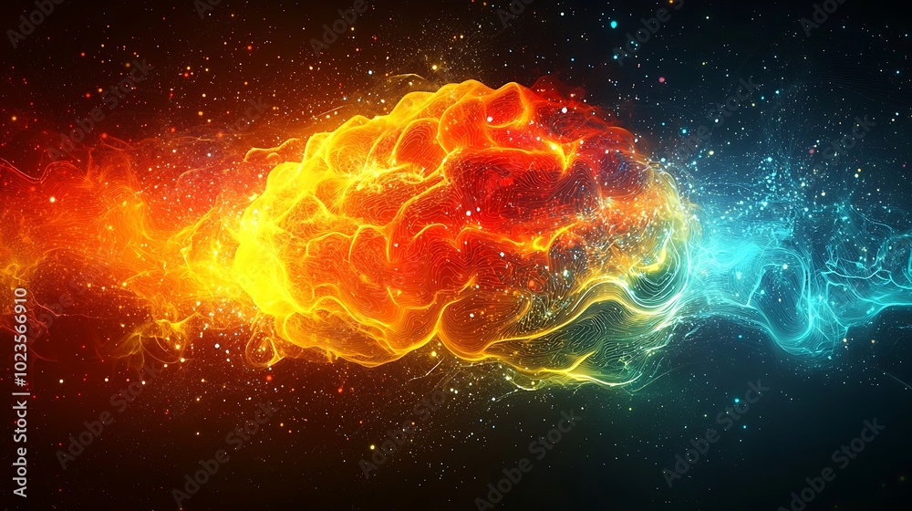 Abstract Brain with Fire and Water Elements Digital Art Energy Concept Abstract Backgr