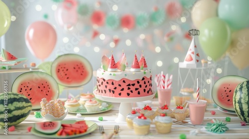 Juicy Fun Vibrant WatermelonThemed Birthday Party Celebration for Kids photo