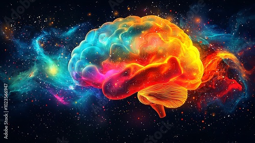 Abstract Brain with Cosmic Background Digital Art Neuroscience Illustration