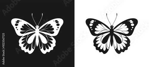 orange tip butterfly black and white silhouette and icon vector illustration