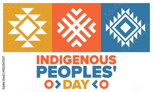 Indigenous Peoples' Day. Native American Day. American Indian culture. Heritage Month. Celebrate annual in United States. Tradition pattern. Poster, card, banner and background. Vector illustration