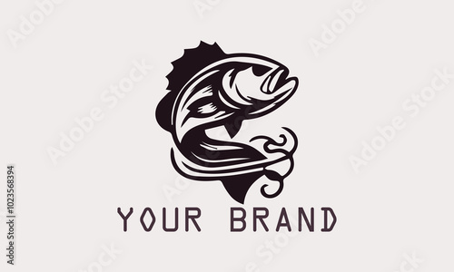 This vector bass fish logo features a powerful and dynamic bass fish silhouette. The minimalist design firmly gives a modern and professional impression. This logo is for fishing brands or fishing