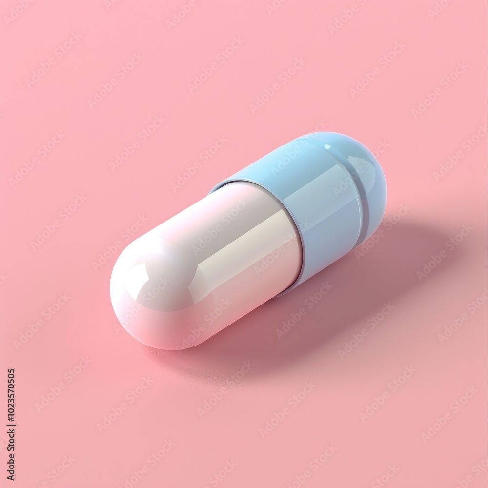 White and Blue Capsule on Pink Background White and Blue Capsule on Pink Background