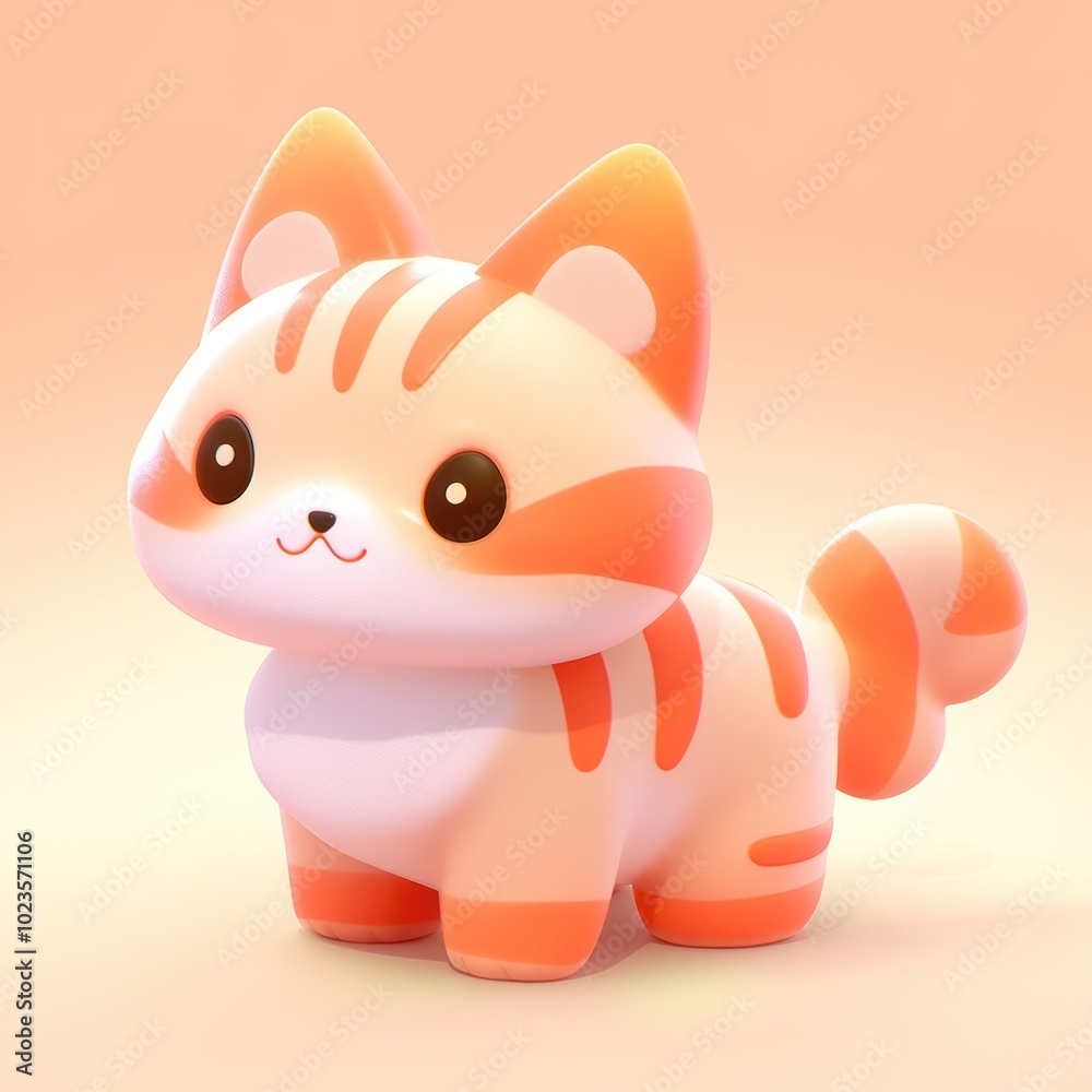 A 3D Cartoon Cat With Orange Stripes Standing On A Peach Background A 3D Cartoon Cat With Orange Stripes Standing On A Peach Background
