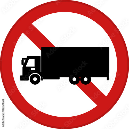 Red No Truck Sign. Vector Icon. Round Prohibition Sign. No Truck Parking