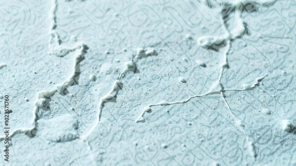 Arabic calligraphy wallpaper on a wall with a blue background and old paper interlacing. Translate Arabic calligraphy wallpaper on a wall with a blue background and old paper interlacing. Translate