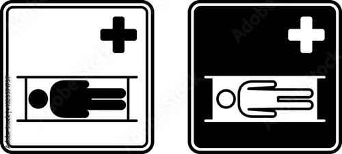 Stretcher Point Signs. Black and White Vector Icons. Emergency Evacuation Sign. Stretcher Distribution Point. Emergency Situation