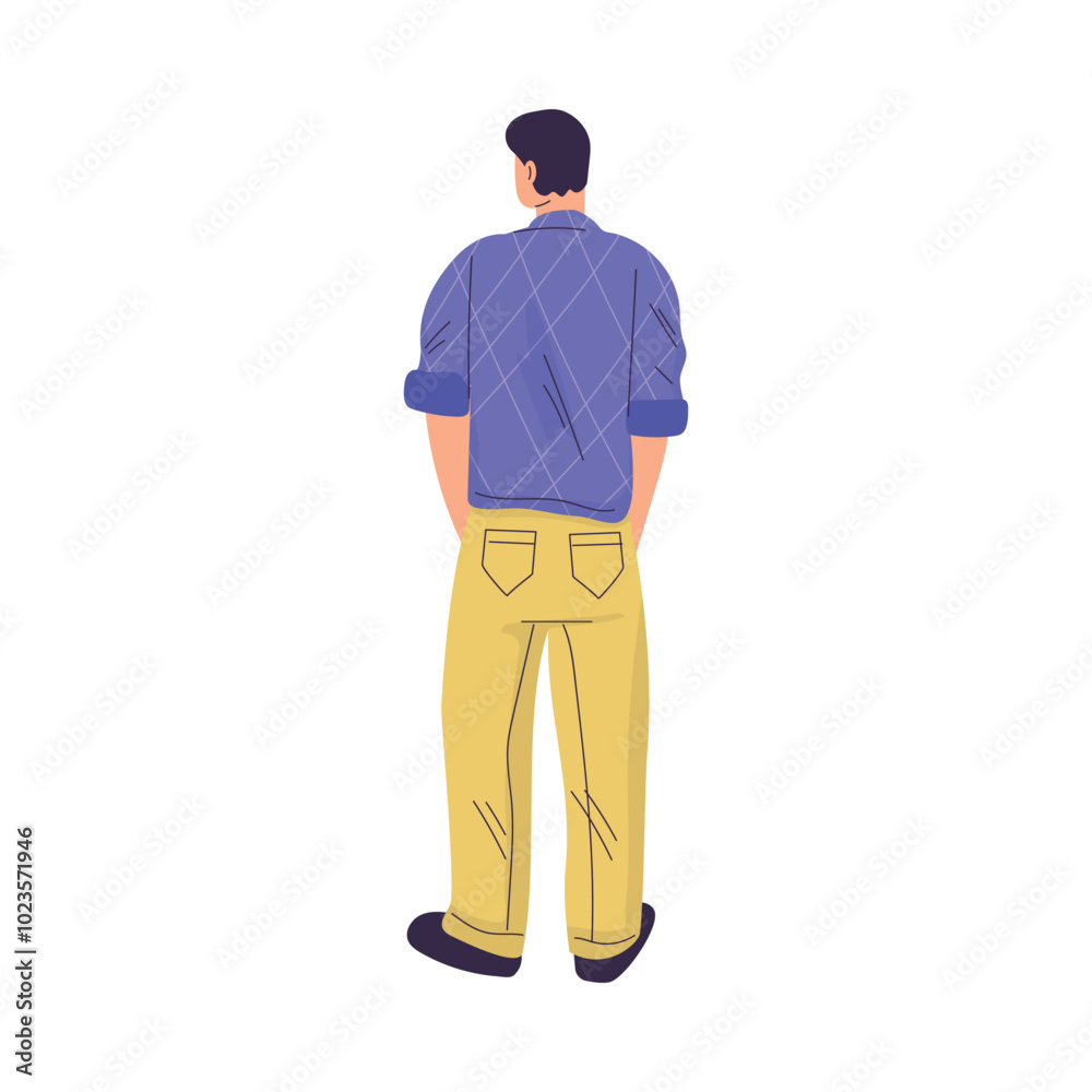 Man Character Standing from Behind Back View Vector Illustration Man Character Standing from Behind Back View Vector Illustration