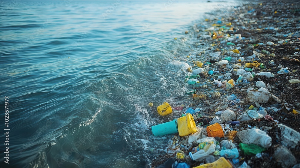 polluted sea with visible debris and trash illustrating the impact of global pollution on marine environments raising awareness for environmental conservation polluted sea with visible debris and trash illustrating the impact of global pollution on marine environments raising awareness for environmental conservation