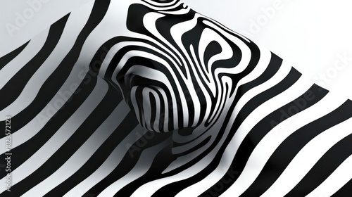 A wavy pattern of black and white stripes creating a 3D illusion.