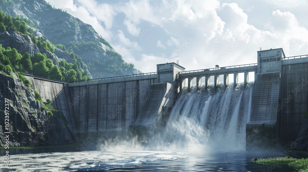 Raging Power Hydroelectric Station at Majestic Waterfall Energy Nature Industry Raging Power Hydroelectric Station at Majestic Waterfall Energy Nature Industry