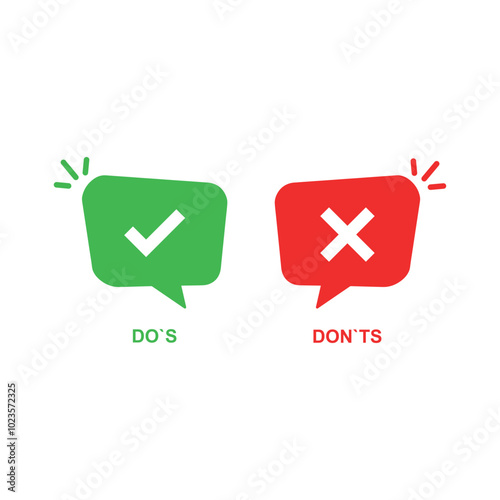 positive and negative check marks. concept of do s and don ts checkmarks sign or okay or fail for checklist. flat checkbox or complaint logotype graphic