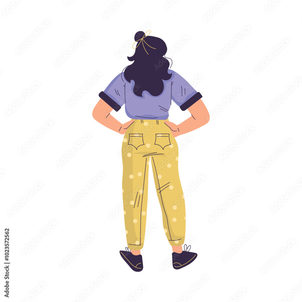 Woman Character Standing from Behind Back View Vector Illustration Woman Character Standing from Behind Back View Vector Illustration