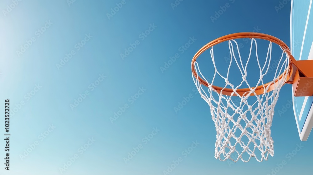 Close-up of a basketball hoop with a brand-new, perfectly tied white net, 3D illustration Close-up of a basketball hoop with a brand-new, perfectly tied white net, 3D illustration